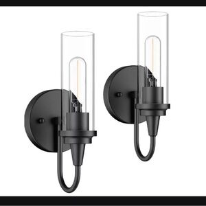 Set of two matte Black wall scones Clear glass shades industrial indoor